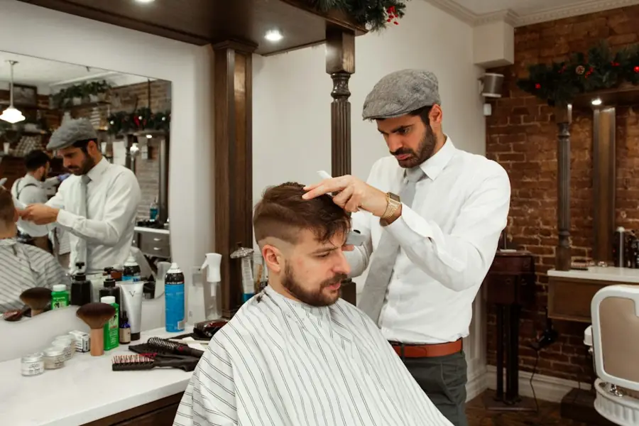 A barber cutting a customer's hair