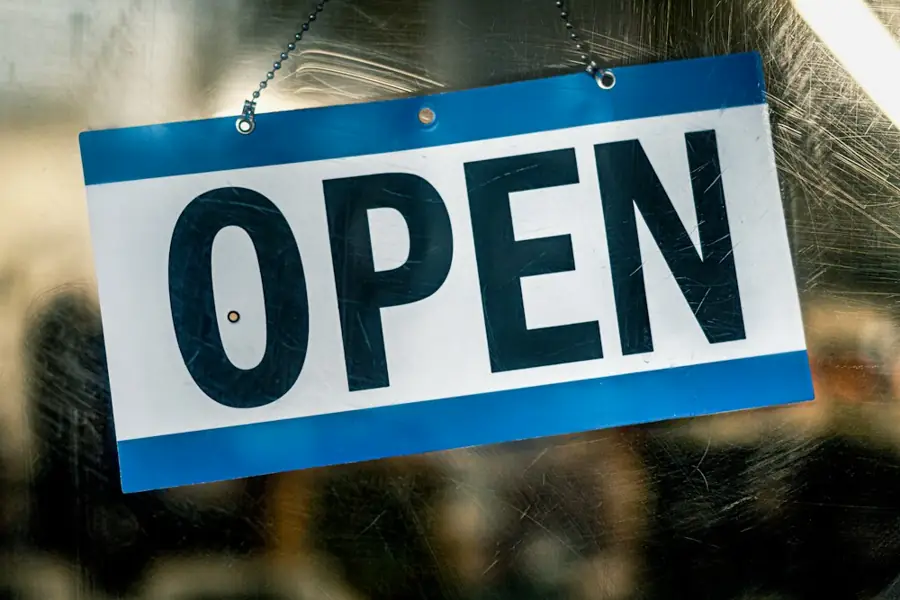 An open sign on a shop door